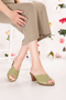 Women's Genuine Leather Heels Slipper Vdt.222 Khaki - 3