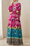 Women's Patterned Long Hijab Dress 2585 - A.Fuchsia - 2