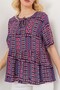 Women's Patterned Short Sleeve Blouse 969 - Claret Red - 3