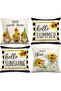 Set of 4 Sunflower Gnome and Texted Cushion Covers Hello Summer Sunshine Bloom Decorative - 2