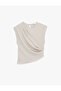 Asymmetrical Cut Sleeveless Crew Neck Draped Blouse - 3