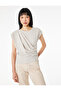 Asymmetrical Cut Sleeveless Crew Neck Draped Blouse