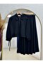 Caminda Half Zipper Side Lace-Up Skirt Suit-Mf1820 Black - 2
