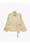 Cotton Pocketed Zippered Stand Collar Belted Trench Coat - 3
