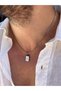 Atalente Men's Minimal Square White Onyx Natural Stone Tipped Steel Necklace - 4