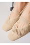 Feles Belt Buckle Detailed Blunt Toe Women's Ballerina Shoes Beige - 4