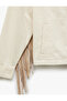 Long Sleeve Classic Collar Embroidery Detailed Buttoned Pocket Tassel Shirt Jacket - 7