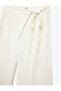 Viscose Linen Blended Asymmetrical Wide Leg Trousers with Pockets and Tie Waist - 5