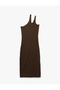 Viscose Fabric Blended Midi One Shoulder Dress with Window Detail - 5