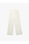 Viscose Linen Blended Asymmetrical Wide Leg Trousers with Pockets and Tie Waist - 3