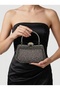 Platinum Color Stone Chain Detailed Chain Handle Women's Evening Dress Bag Wedding Engagement Graduation