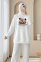 Teddy Bear Printed 3 Thread Sweat Set - White