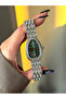 Silver Green Dial Stone Wristwatch