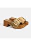 Women's Beige Adjustable Buckle Detailed Heeled Slippers