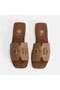 Women's Tan Leather Slippers with Metal Buckle Accessories - 6