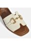 Women's Beige Leather Slippers with Metal Buckle Accessories - 7