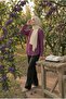 Collar-Closed Natural Linen Fabric Loose Fit Comfortable Cut Shirt Purple - 5