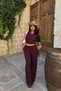 Women's Plum Zero Sleeve Blouse Wide Leg Pants Reverse Stitch Detail Set - 4