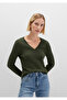 V Neck Khaki Sweater Slim Fit / Tight Cut 1710340-71551