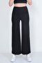 Women's Black Ribbed Wide Leg Pants Leggings - 2