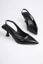 Angelica Women's Black Crinkled Patent Leather Heeled Shoes - 3
