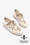 Women's Mary Jane Linen Embroidered Patterned Banded Jute Espadrille Ballerinas Forven Ecru Linen
