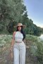 Women's Beige Zero-Sleeve Blouse and Wide-Leg Pants Set with Reverse Stitching Detail - 3