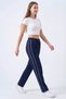 Women's Navy Blue Combed Cotton Ribbed Pocket Zippered Straight Leg Sweatpants - 3