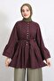 Volan Sleeve Ribbed Tunic Y0104 - Mürdüm - 2