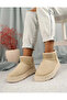 Mini Tan Suede Ankle Boots Furry Flat Sole Women's Shoes - 5