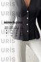 Women's Black Waist-Fitted Dart Detail Pleated Waist Stylish Buttoned V-Neck Shirt - 2