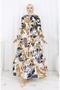 Modal Fabric Waist Tie Patterned Dress 0161-04 Milky Brown