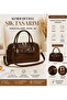 Women's Shoulder and Crossbody Bag with Belt Detail, Brown Vegan Leather, Zipper Closure, Gold Accessories, Medium Size - 2