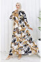 Modal Fabric Waist Tie Patterned Dress 0161-04 Milky Brown - 2