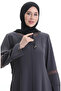Large size hidden zipper embroidered abaya 6193-03 anthracite - 3