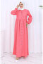 Full-length button-up elastic sleeve abaya 2124-05 pomegranate flower