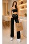 Cayla Black Lycra Super High Waist Loose Jeans Palazzo Trousers. (Super High.) Wide Leg. - 5