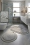 2-Piece Post Bathroom Mat Set Non-Slip Base Washable Plush Jute Edge Detailed Oval Round 100X60 60X60 Rug Carpet - 3