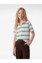 Cotton Pieces of Slim Fit Short Sleeve Cropped Polo Neck Striped T-Shirt - 2
