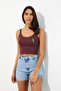 Embroidered Women's Strap Crop Tank Top Burgundy
