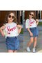 Girl's 2-Piece Set - Love Printed T-Shirt & Heart Patterned Denim Shorts Skirt Stylish Summer Combination 2675m - 5