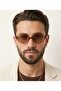 Unisex Brown Oval Sunglasses Retro Vintage Minimal Design Uv400 Protected Bone Frame - 2