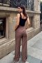 Women's Mink Linen Textured Loose Cut Palazzo Trousers - 8