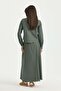 Sewn Detailed Canvas Skirt Shirt Cotton Set Emerald - 4