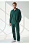 Unisex Corded Fabric Shirt Collar Long Sleeve Pocket Elastic Waist 2-Piece Set - 5
