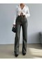 High Waist Leather-Look Women's Trousers – Stylish Straight Leg Pvc Fabric Modern Design