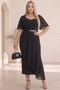 Women Plus Size Sweetheart Neckline Chiffon Sleeve Waist Stone Detail Evening Dress 24123 - 9
