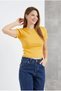 Crew Neck Short Sleeve Ribbed Lycra Bady Blouse T-Shirt