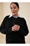 Large Size Knitwear Bomber Cardigan with Zipper Detail - Black - Alia - 5
