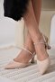 Women's Stoned Beige Satin Heeled Shoes Tr12Ms04B - 3